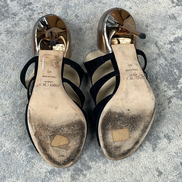 Jimmy Choo Black Suede Gold Toysen d’Orsay Leather Pumps Booties Sz 40 - Picture 11 of 15